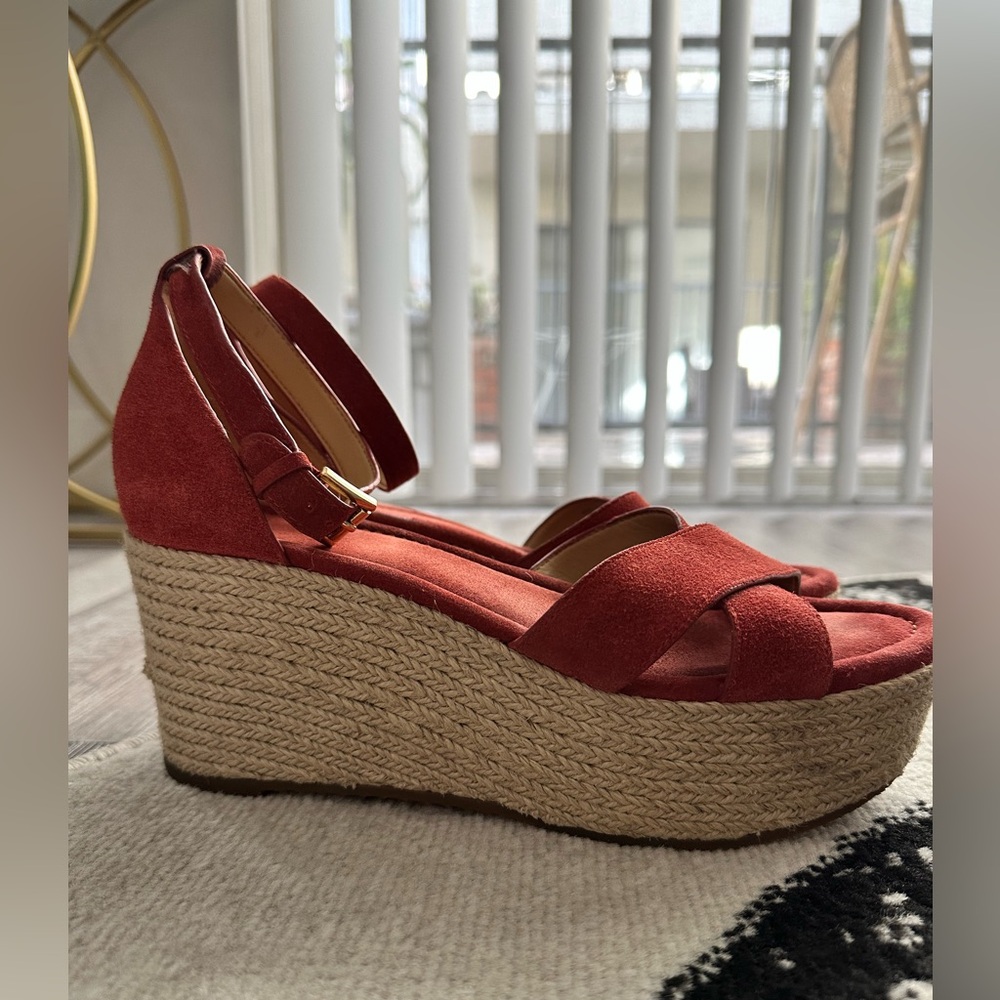 Michael by Michael Kors Burnt Orange Suede Strappy Wedge Sandals, women’s size 9